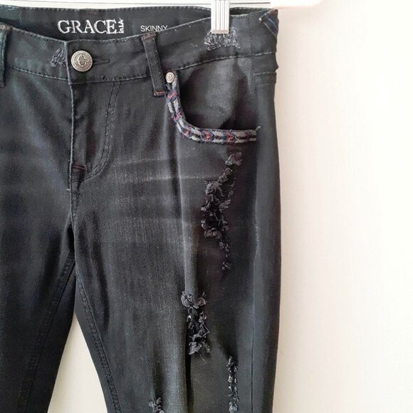 EUC Grace in LA black braided trim accent skinny denim jeans, 30 - Picture 12 of 15